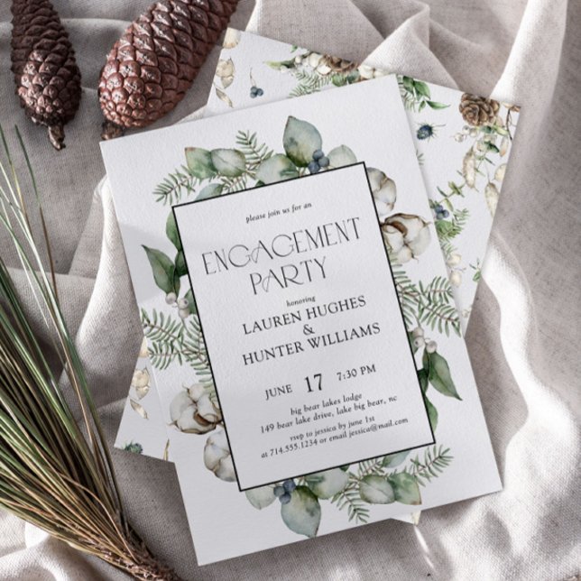 Rustic Botanical Greenery Winter Engagement Party Invitation (Creator Uploaded)