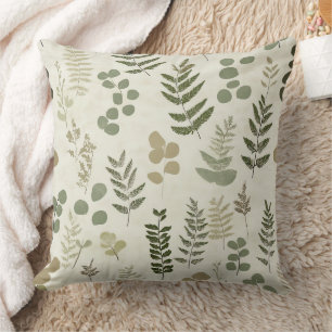 Rustic Botanical Leaf in Earthy Brown and Olive Throw Pillow
