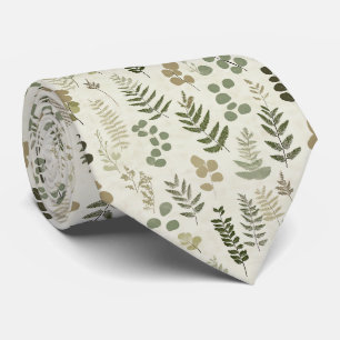 Rustic Botanical Leaf in Earthy Brown and Olive Tie