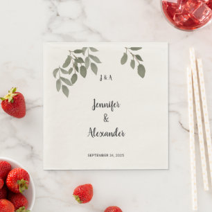 Rustic botanical leaves monogram wedding Napkin