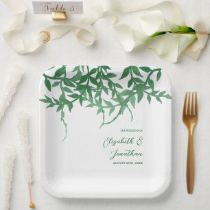 Rustic Botanical Leaves Wedding Paper Plate