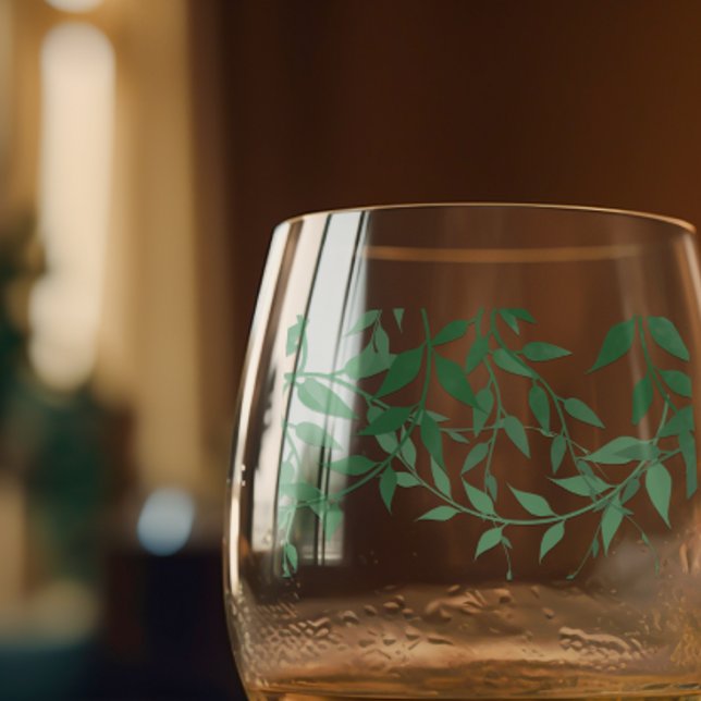 Rustic Botanical Leaves Wedding Stemless Wine Glass (Creator Uploaded)