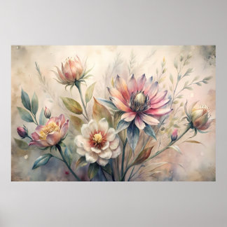 Rustic Botanical Meadow Flowers Watercolor Poster