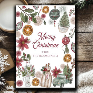 Rustic Botanical Merry Christmas Holiday Card