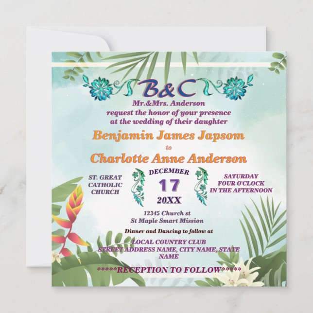 Rustic Botanical Monogram Customized Wedding  Invitation (Front)