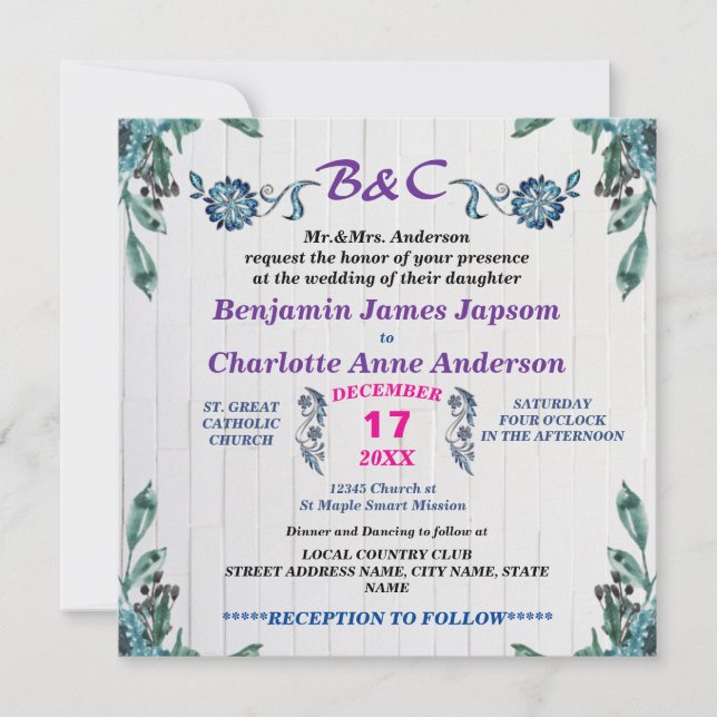 Rustic Botanical Monogram Customized Wedding Invitation (Front)