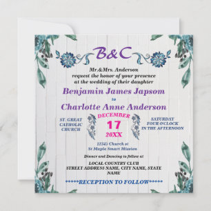 Rustic Botanical Monogram Customized Wedding Invitation