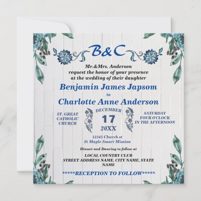 Rustic Botanical Monogram Customized Wedding Invitation (Front)