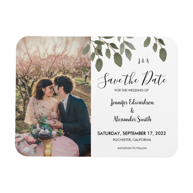 Rustic botanical monogram photo Save the Date Magnet (Horizontal)