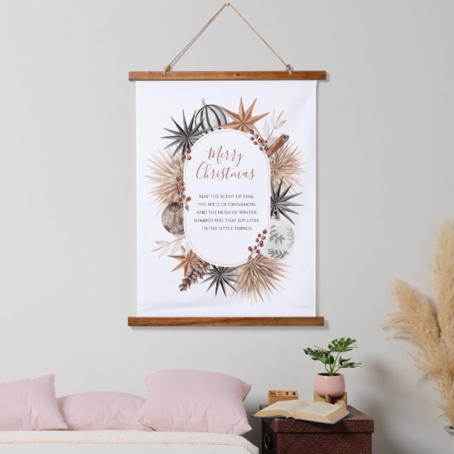 Rustic Botanical Personalized Christmas Tapestry (Bedroom)