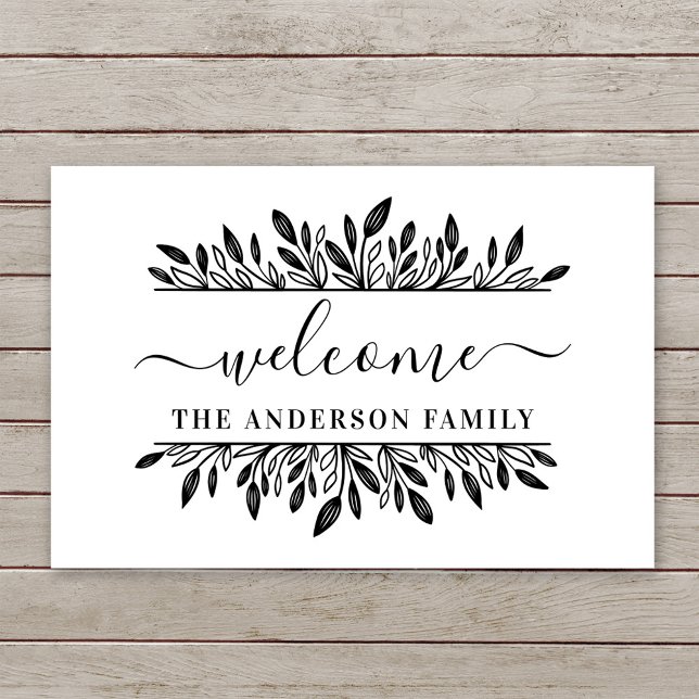 Rustic Botanical Personalized Family Name Welcome Doormat (Creator Uploaded)
