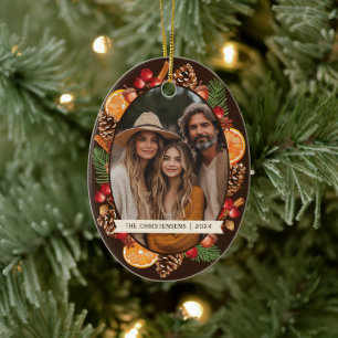 Rustic Botanical Pinecones Pine Photo Ceramic Ornament