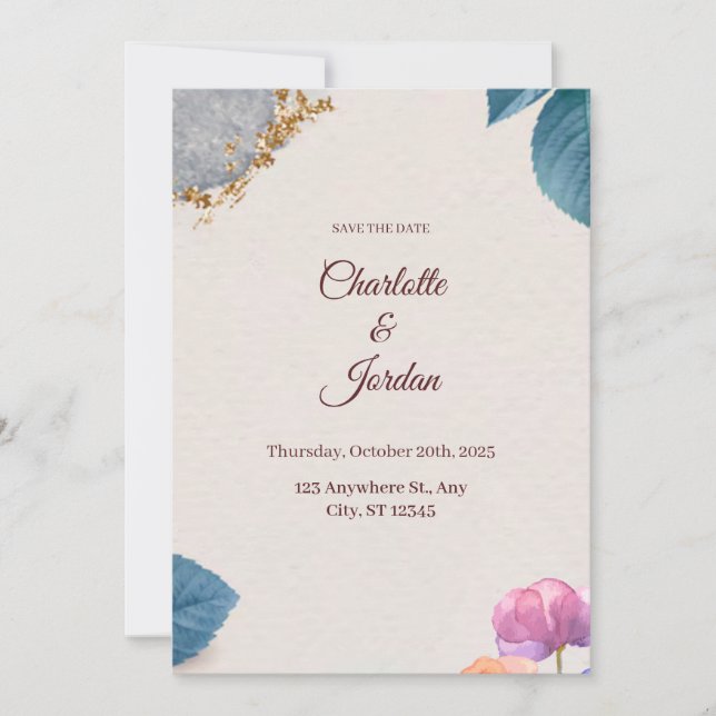 Rustic Botanical Save the Date Card (Front)