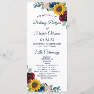 Rustic Botanical Sunflower Floral Wedding Program
