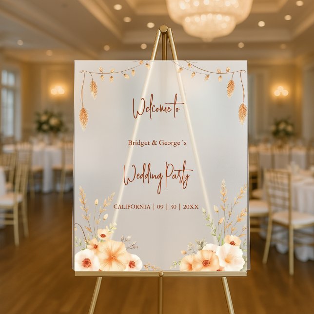 Rustic Botanical terracotta wedding welcome wreath Acrylic Sign (Creator Uploaded)