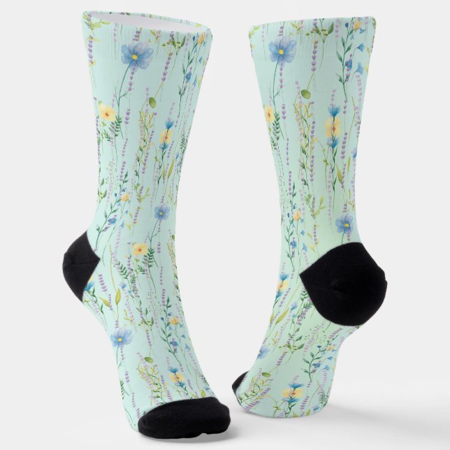  Rustic Botanical Watercolor gradient flora flower Socks (Angled)