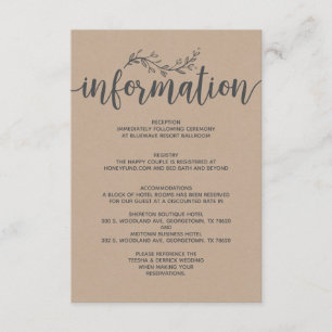 Rustic Botanical wedding information enclosure Card