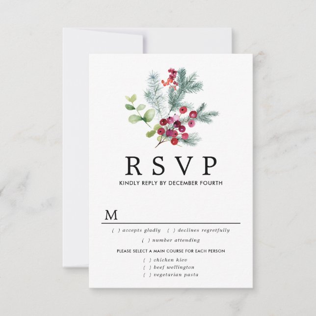 Rustic Botanical Wedding RSVP Card, Meal Options Card (Front)