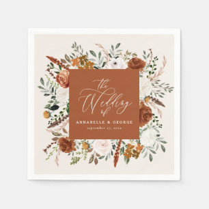 Rustic botanical wedding script terracotta elegant napkin