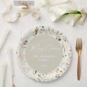 Rustic Botanical Wildflower Christmas Paper Plate