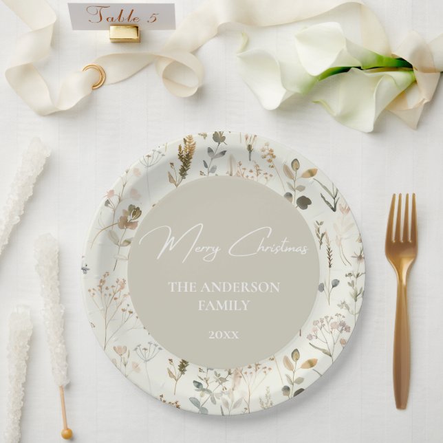 Rustic Botanical Wildflower Christmas  Paper Plate (Wedding)