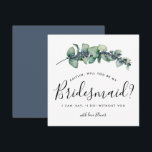 Rustic Botanical Will You be My Bridesmaid Card<br><div class="desc">Elegant and minimalist rustic botanical design begins with a sage green eucalyptus branch entwined navy blue privet berries. Will you be my bridesmaid is written below. You can change bridesmaid to flower girl, maid of honour or any other title. This bridal party proposal card is part of the Eucalyptus collection,...</div>