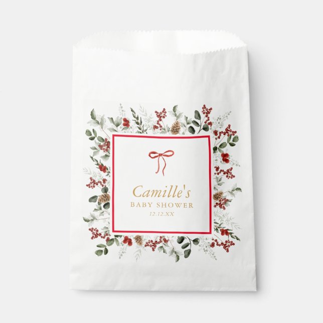 Rustic Botanical Winter Baby Shower Favour Bag (Front)