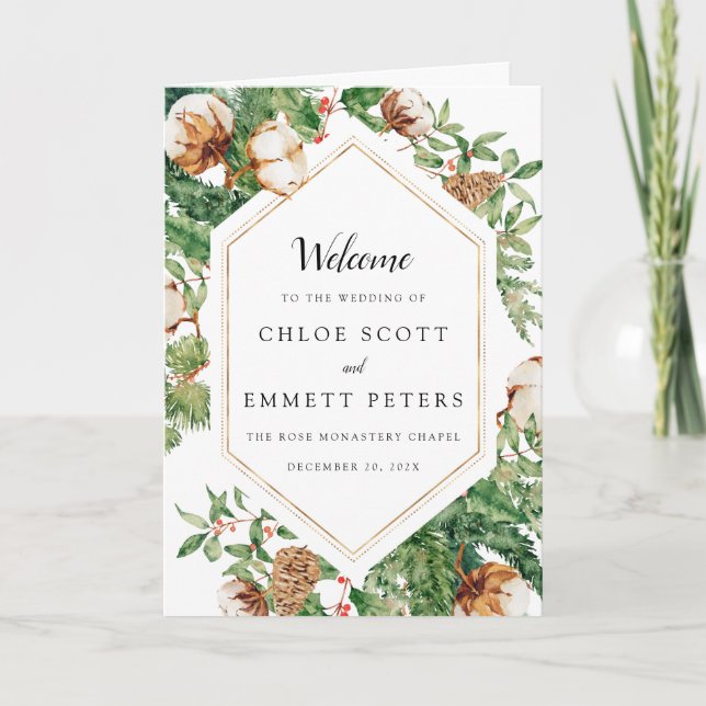Rustic Botanical Winter Wedding Booklet Program (Front)