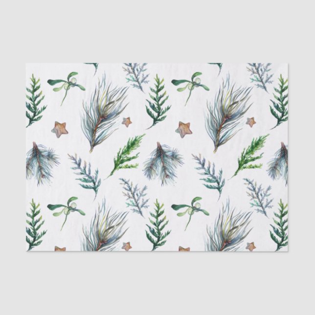 Rustic Botanical Woodsy Pine Tree Leaves Tissue Paper (Front)