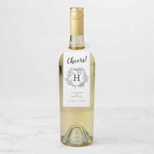 Rustic Botanical Wreath Elegant Wedding Monogram Bottle Tag