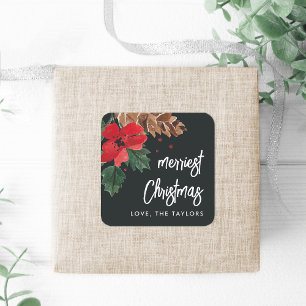 Rustic Bough   Watercolor Christmas Personalized Square Sticker