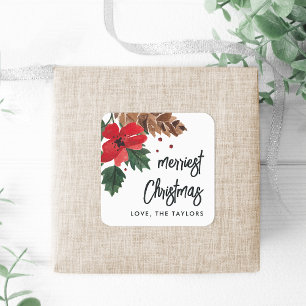 Rustic Bough   Watercolor Christmas Personalized Square Sticker