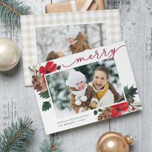 Rustic Bough   Watercolor Floral Photo Christmas Holiday Card