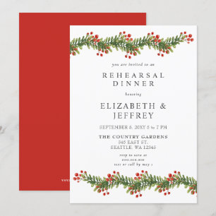 Rustic Boughs of Holly Christmas Rehearsal Dinner Invitation