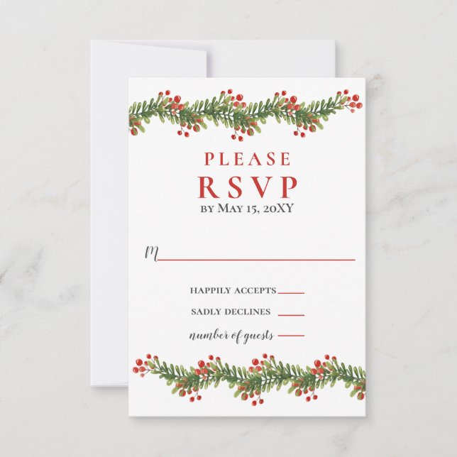 Rustic Boughs of Holly Winter Christmas Wedding RSVP Card (Front)