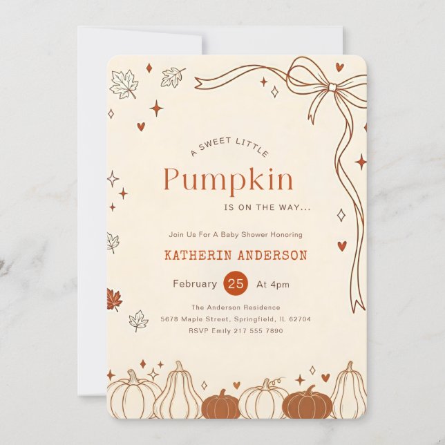 Rustic Bow Fall Little Pumpkin Baby Shower Invitation (Front)