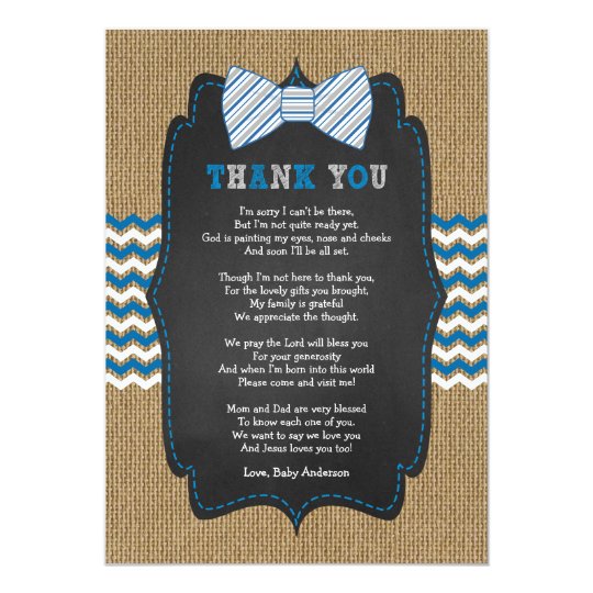 Rustic Bow Tie Baby shower poem thank you note Card
