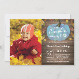Rustic Boy Citrouille First Birthday Invitation Bl