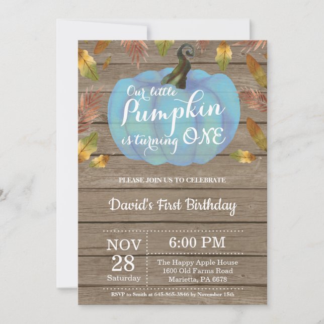 Rustic Boy Citrouille First Birthday Invitation Bl (Devant)