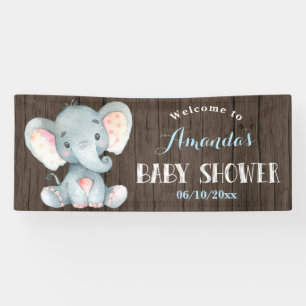 Rustic Boy Elephant Baby Shower Blue and Grey Banner