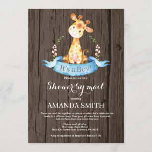 Rustic Boy Giraffe Baby Shower by Mail Invitation