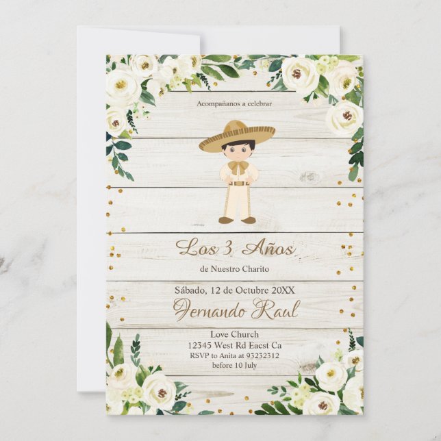 Rustic Boy Invitaciones Tres Anos,  Invitation (Front)