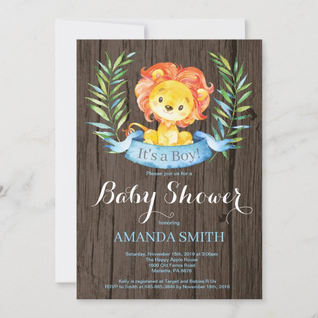 Rustic Boy Lion Baby Shower Invitation (Front)