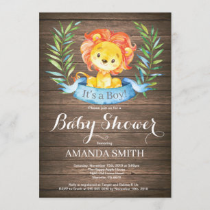 Rustic Boy Lion Baby Shower Invitation