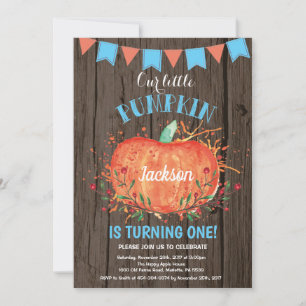 Rustic Boy Pumpkin Birthday Invitation Blue