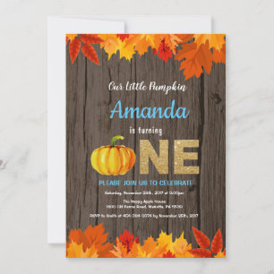 Rustic Boy Pumpkin Fall Birthday Invitation Gold