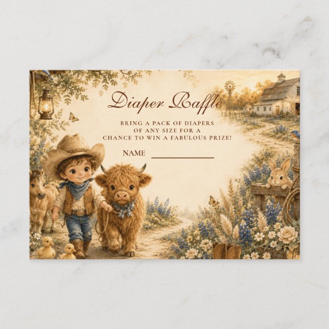 Rustic Boy Western Boho Diaper Raffle Enclosure Card (Front)