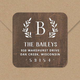 Rustic Branch Family Monogram Return Address Label