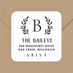 Rustic Branch Family Monogram Return Address Label