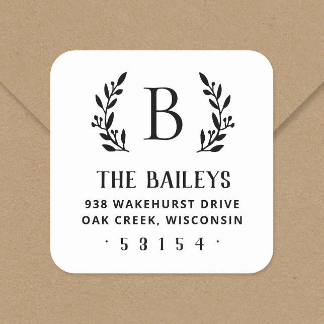 Rustic Branch Family Monogram Return Address Label (Creator Uploaded)